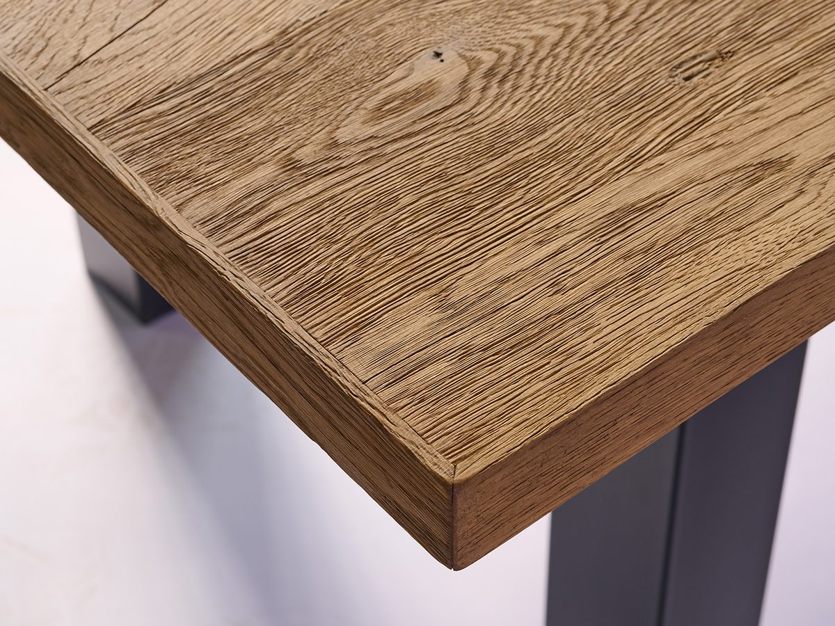 ANVILSOAK reclaimed oak tabletop corner with thin solid wood edging