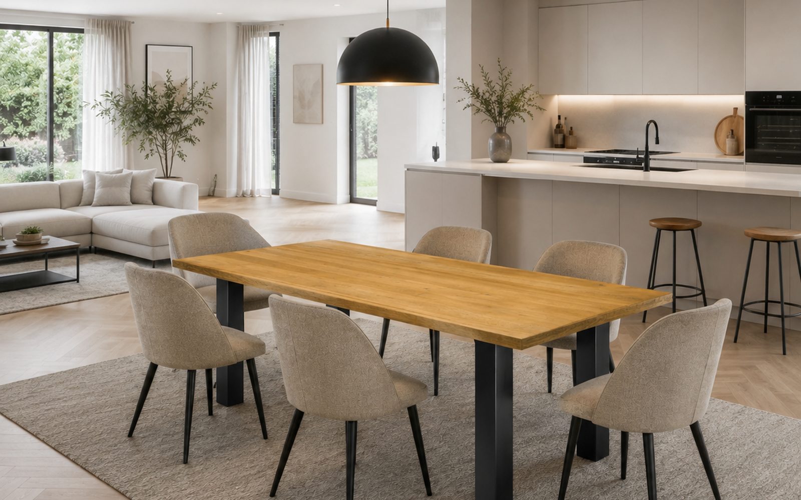ANVILSOAK reclaimed oak dining table in a contemporary interior