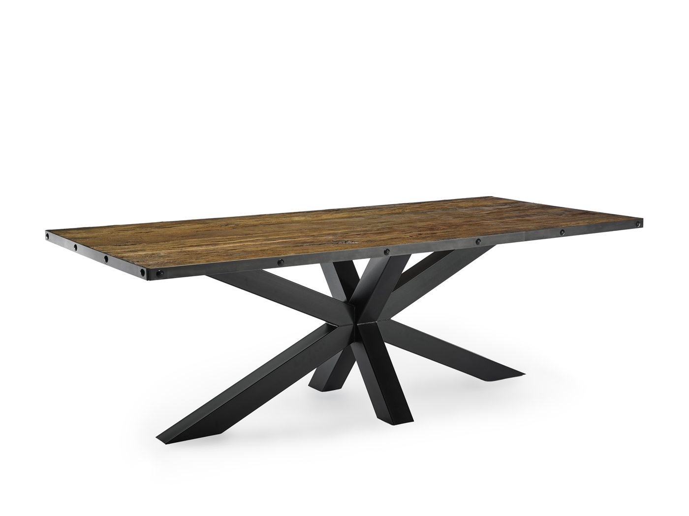 BARSTONE reclaimed barn oak dining table with metal spider base