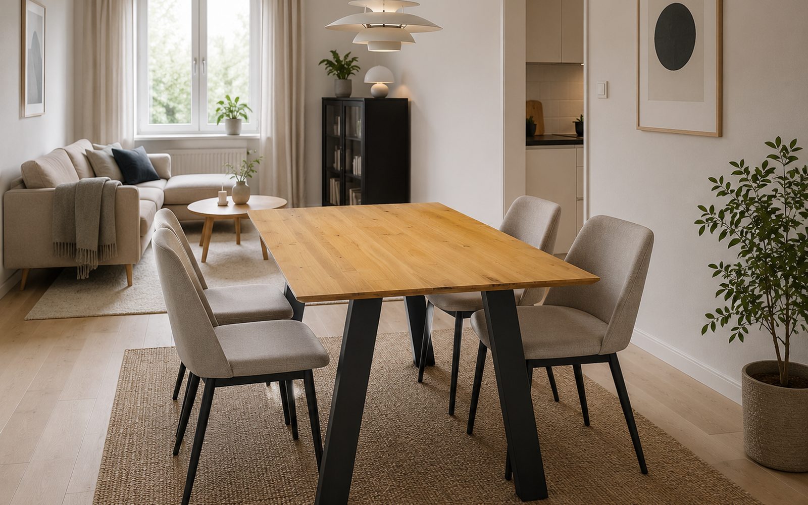 SKIFF reclaimed oak dining table in a contemporary interior