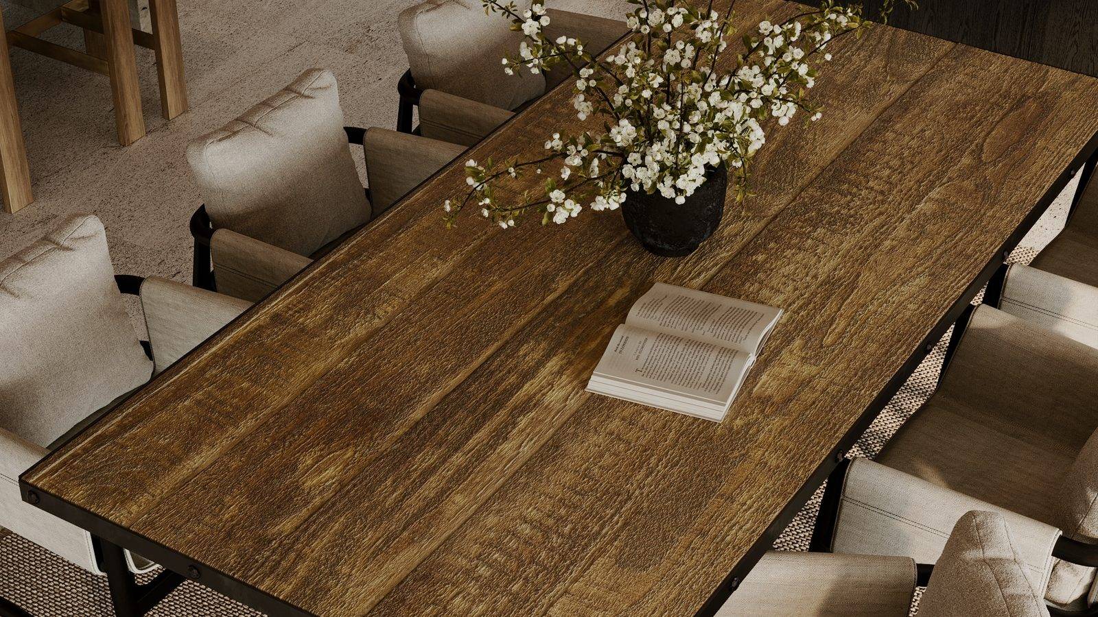 Custom reclaimed barn oak table by EIKFORM in a contemporary interior